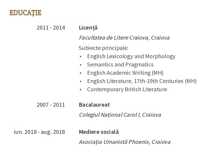 educația pentru un CV de profesor