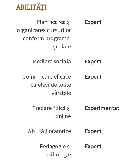 aptitudini pentru un CV de profesor